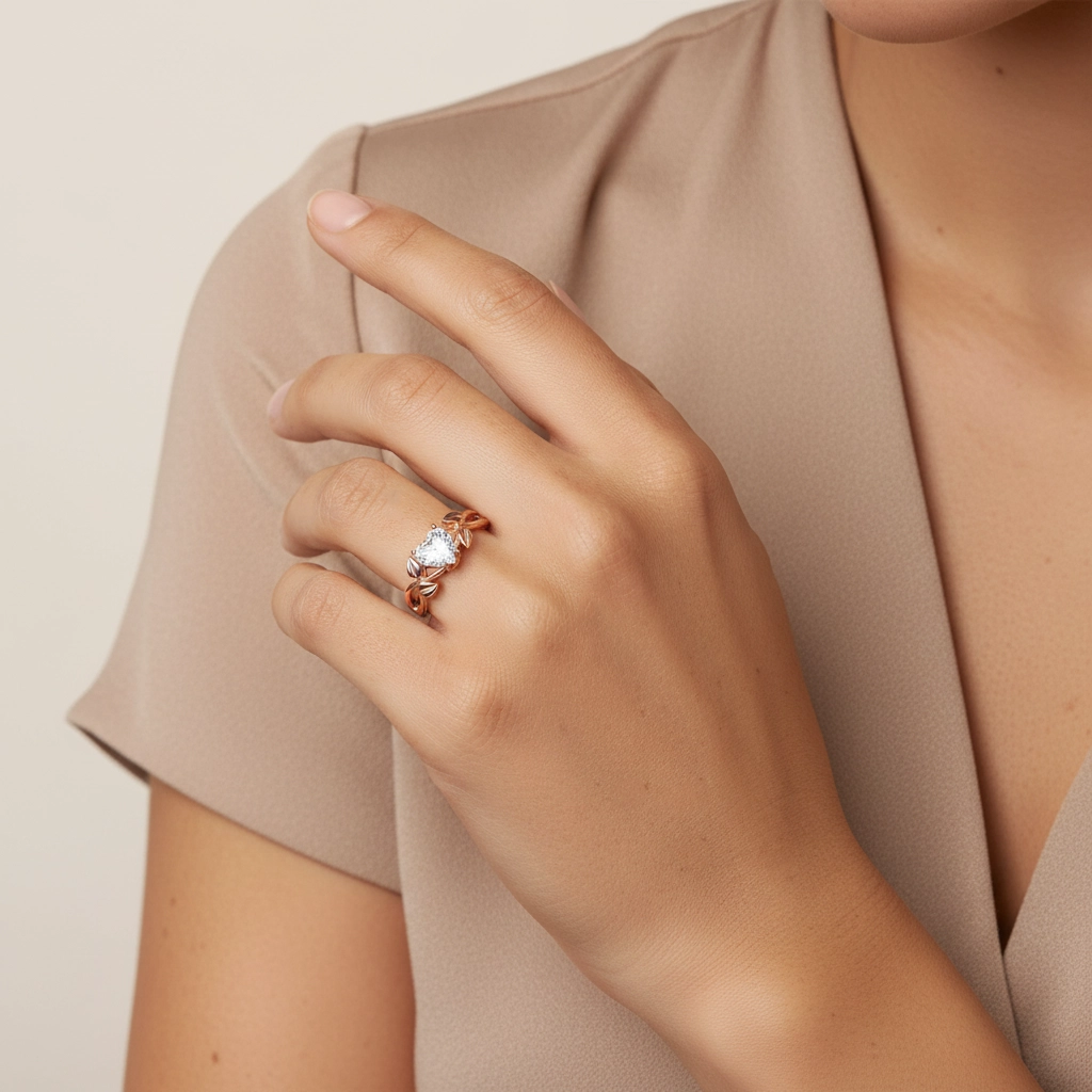 Nature Unique Cœur 1.00ct Moissanite Bague de fiançailles