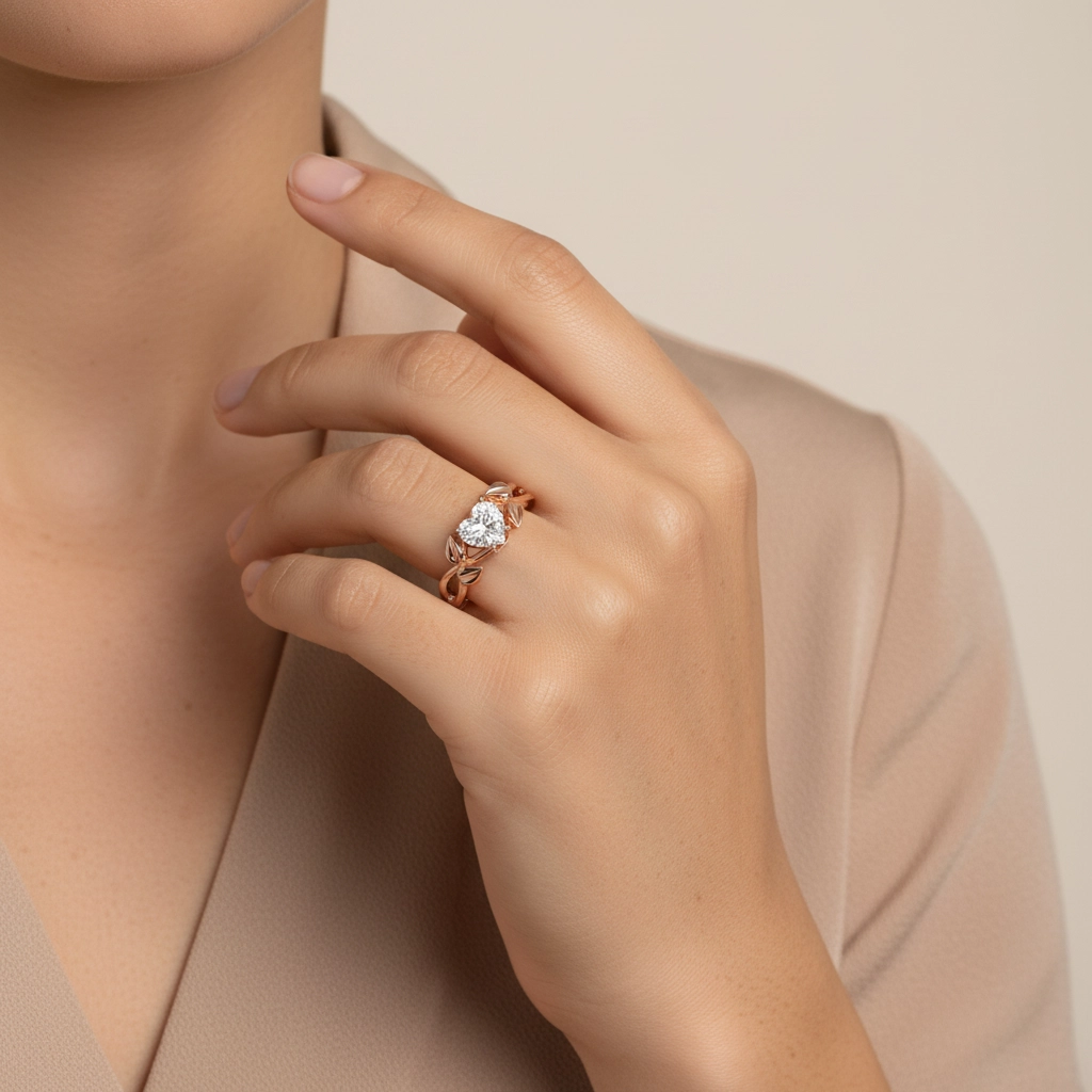 Nature Unique Cœur 1.00ct Moissanite Bague de fiançailles