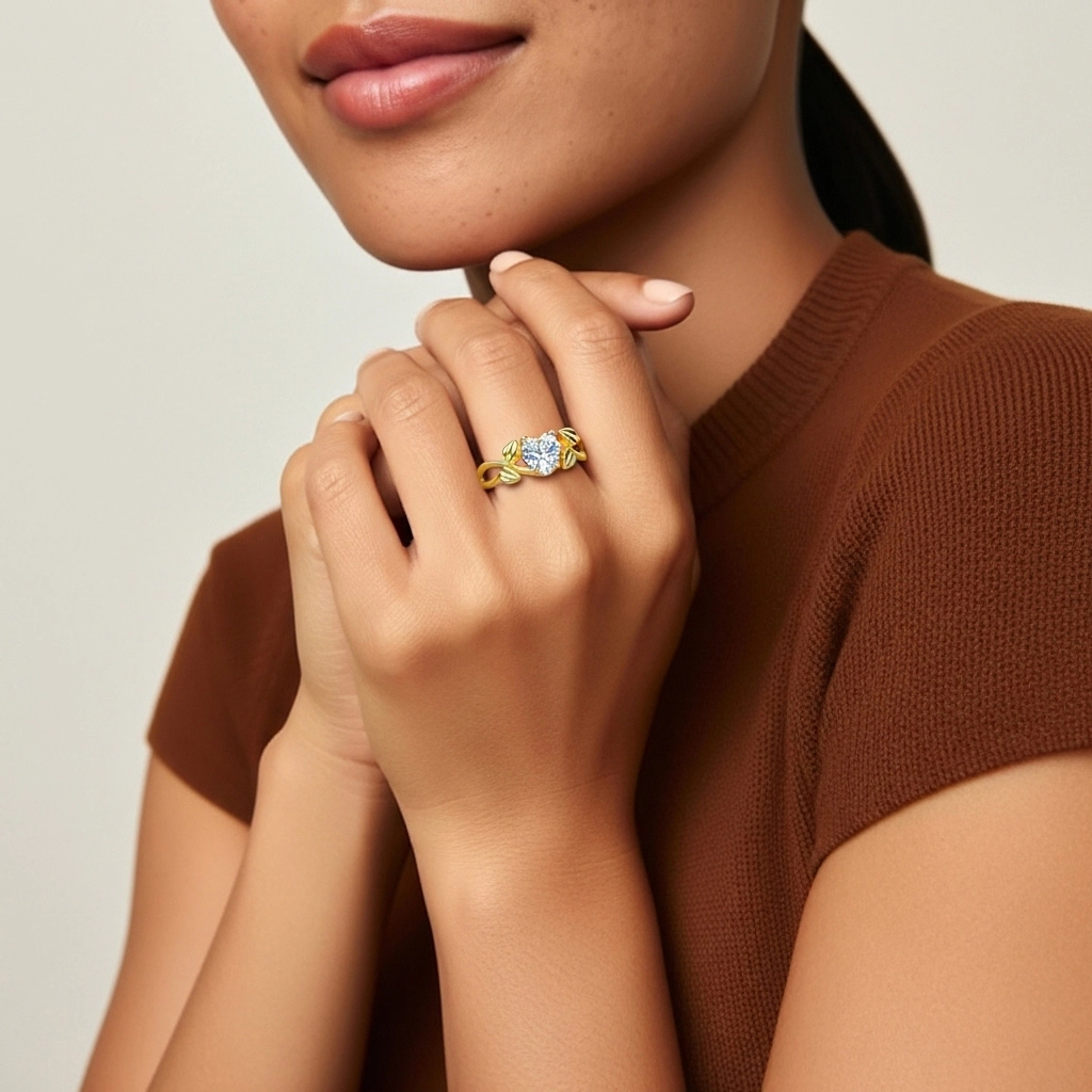 Nature Unique Cœur 1.00ct Moissanite Bague de fiançailles