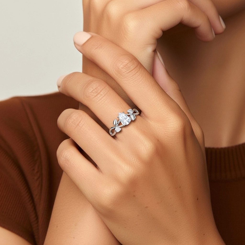 Nature Unique Poire 1.00ct Moissanite Bague de fiançailles