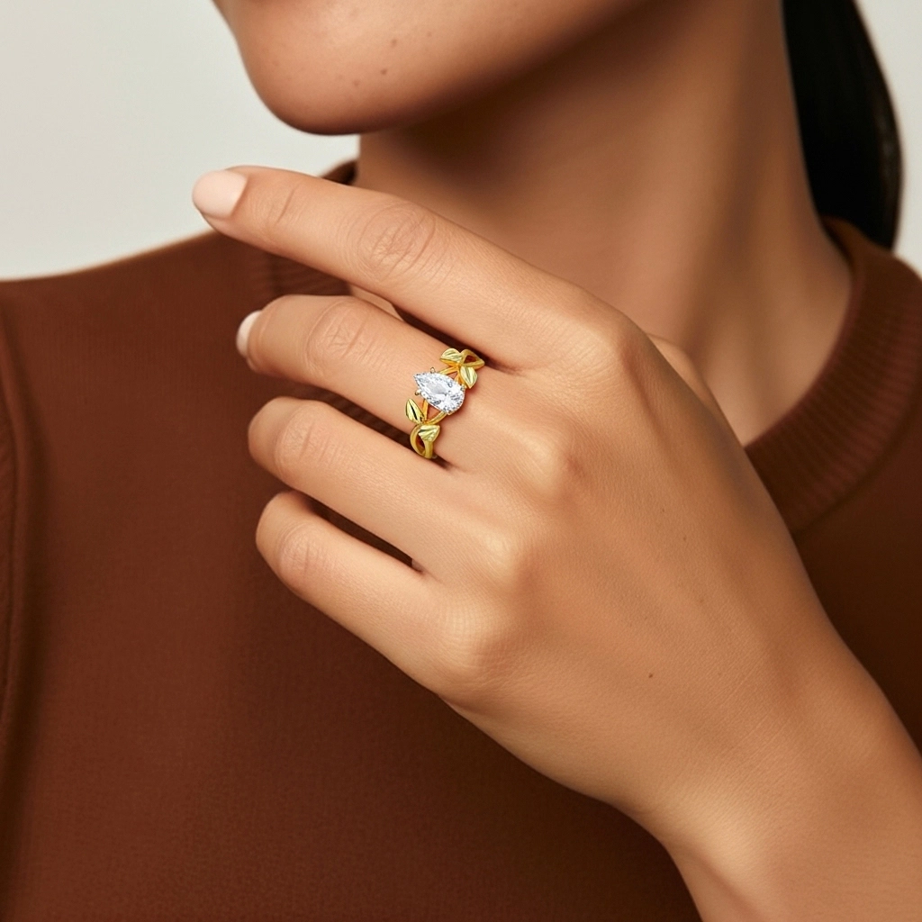 Nature Unique Poire 1.00ct Moissanite Bague de fiançailles