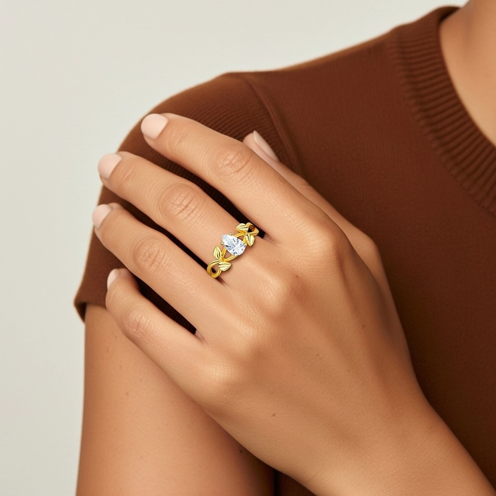 Nature Unique Poire 1.00ct Moissanite Bague de fiançailles