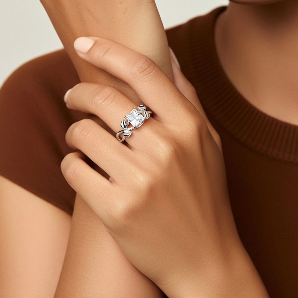 Nature Unique Princesse 1.00ct Moissanite Bague de fiançailles