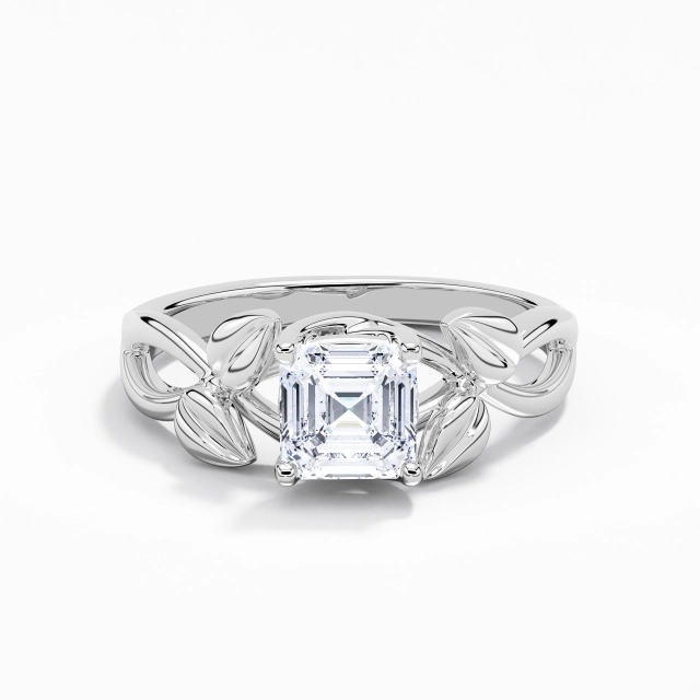 1.00ct Asscher Moissanite Engagement Ring 925 Sterling Silver Prong Leaf Nature Unique Intertwined