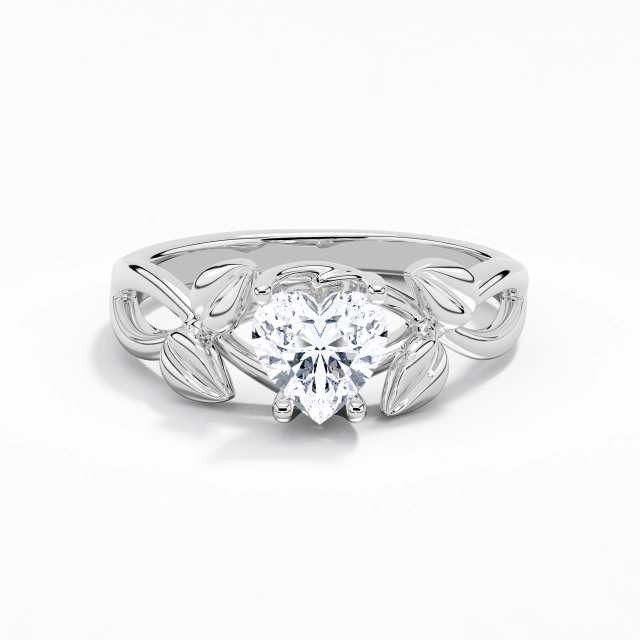 1.00ct Cœur Moissanite Bague de fiançailles Argent sterling 925 Griffe Feuille Nature Unique Entrelacés