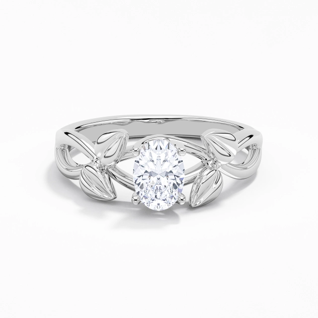 1.00ct Ovale Moissanite Bague de fiançailles Argent sterling 925 Griffe Feuille Nature Unique Entrelacés