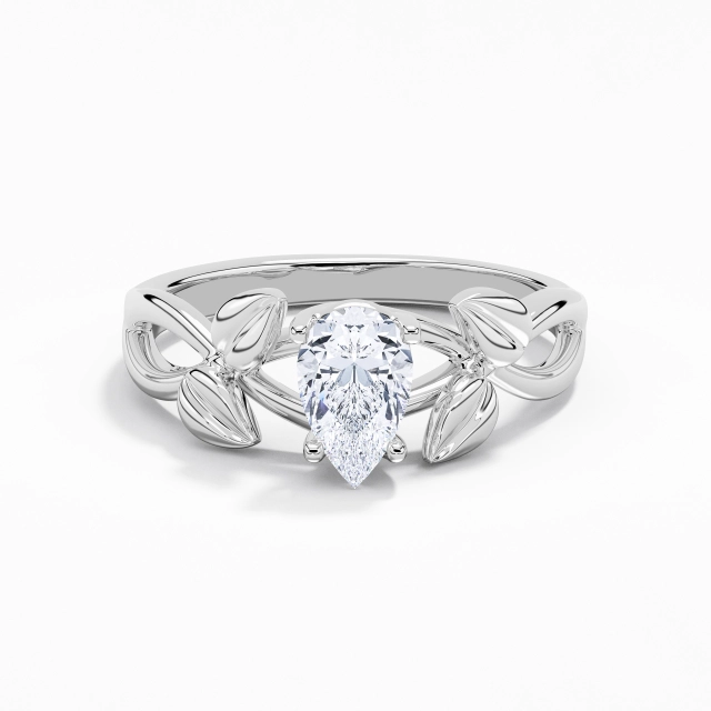 1.00ct Pear Moissanite Engagement Ring 925 Sterling Silver Prong Leaf Nature Unique Intertwined