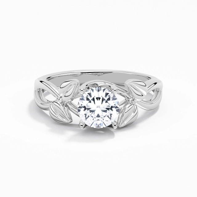 1.00ct Rond Moissanite Bague de fiançailles Argent sterling 925 Griffe Feuille Nature Unique Entrelacés