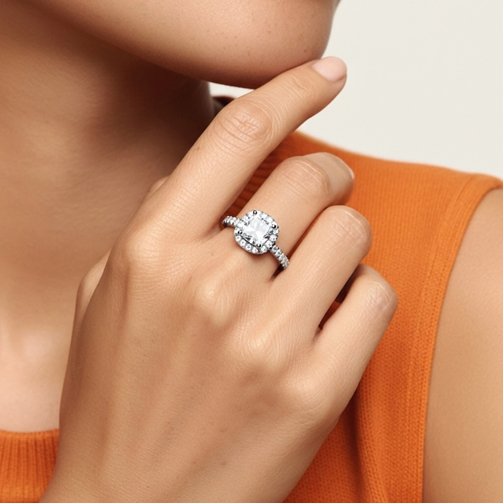 1.00ct Moissanite Engagement Ring 18K White Gold