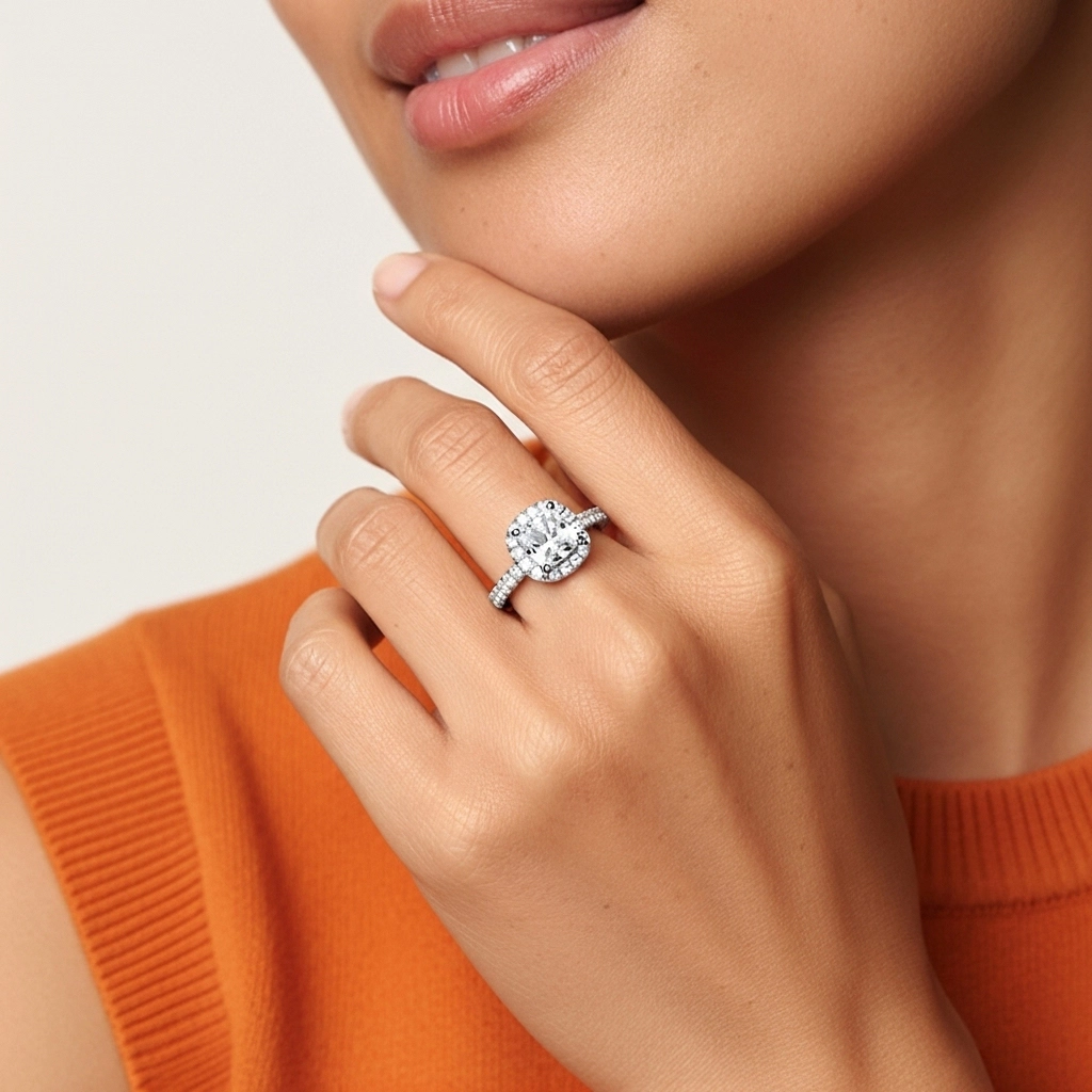 1.00ct Moissanite Engagement Ring 18K White Gold