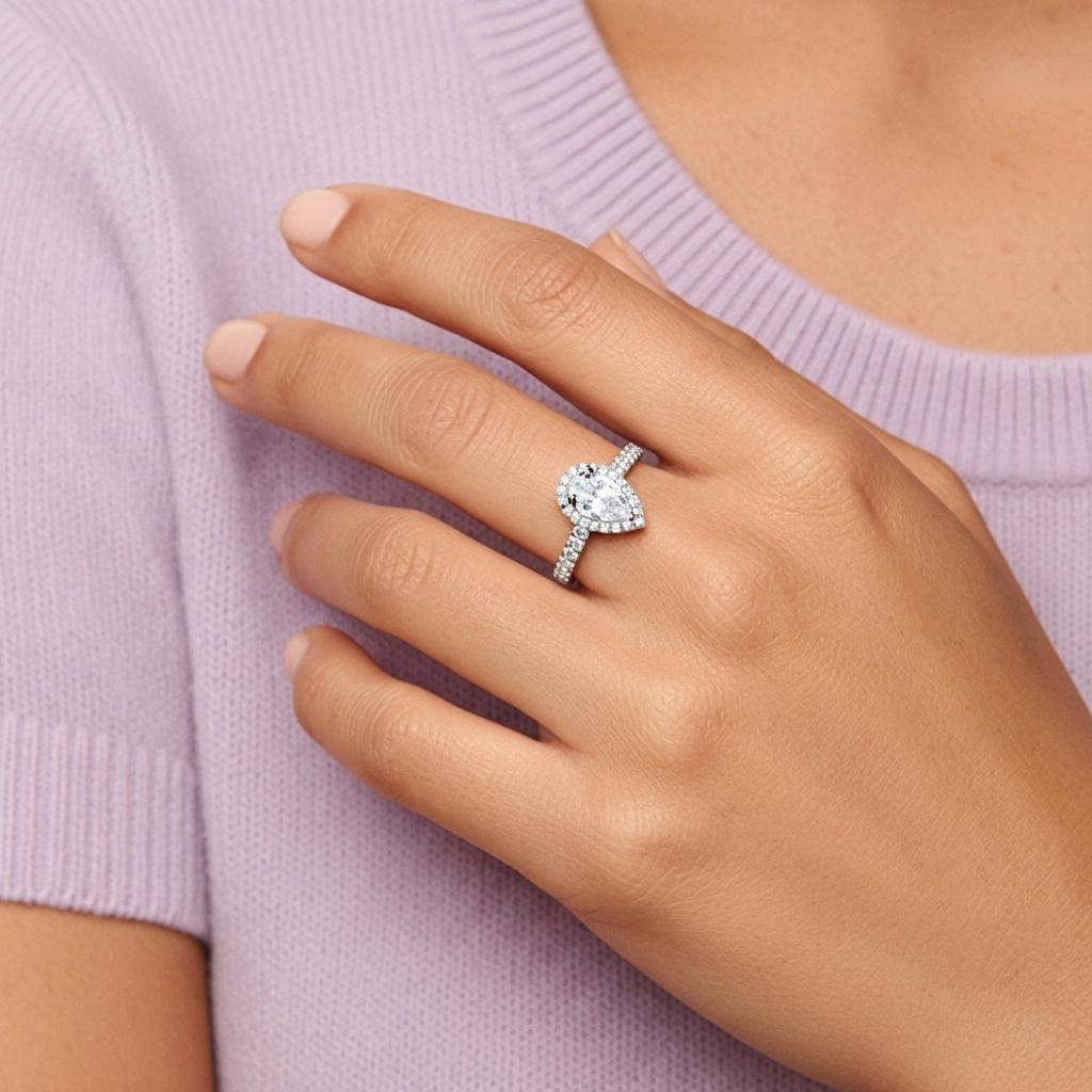 1.00ct Moissanite Engagement Ring 18K White Gold