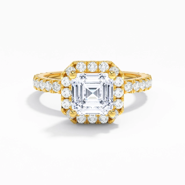 Elegant Asscher Moissanite Engagement Ring 1.00ct In White 925 Sterling Silver Halo Pavé Straight Shank
