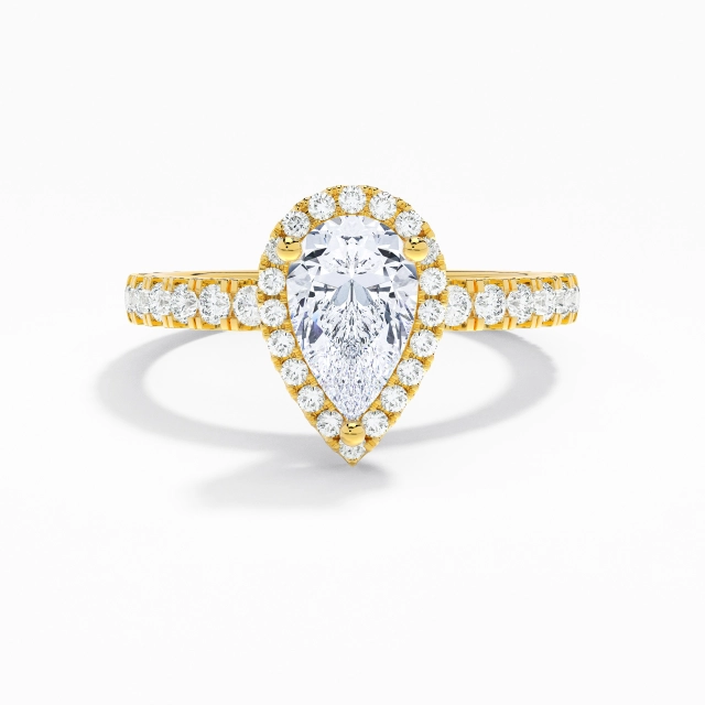 Elegant Pear Moissanite Engagement Ring 1.00ct In White 925 Sterling Silver Halo Pavé Straight Shank