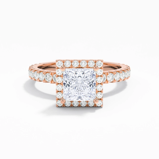 Elegant Princess Moissanite Engagement Ring 1.00ct In White 925 Sterling Silver Halo Pavé Straight Shank