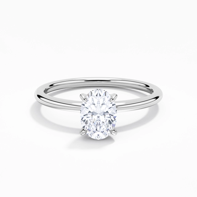 1.00ct Oval Moissanite Engagement Ring 925 Sterling Silver Hidden Halo Understated Straight Shank