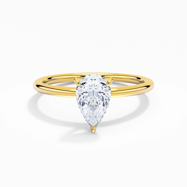 1.00ct Pear Moissanite Engagement Ring 925 Sterling Silver Hidden Halo Understated Straight Shank