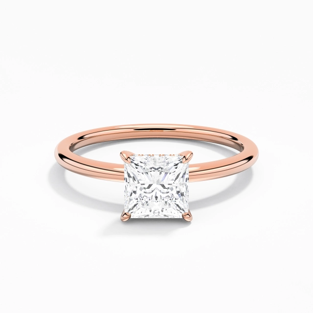 1.00ct Princess Moissanite Engagement Ring 925 Sterling Silver Hidden Halo Understated Straight Shank