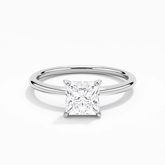 1.00ct Princess Moissanite Engagement Ring 925 Sterling Silver Hidden Halo Understated Straight Shank