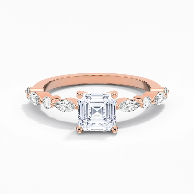 Timeless Asscher Moissanite Engagement Ring 1.00ct In White 14K Rose Gold Prong