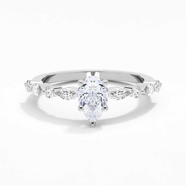 1.00ct Pear Moissanite Engagement Ring 925 Sterling Silver Prong Timeless