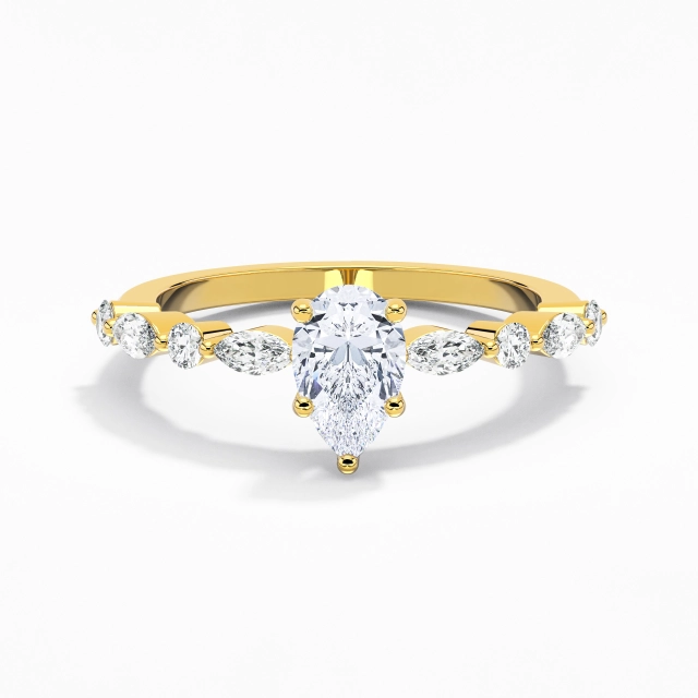 Éternel Poire Moissanite Bague de fiançailles 1.00ct En Blanc Or 14 carats Griffe VANCARO Logo Image