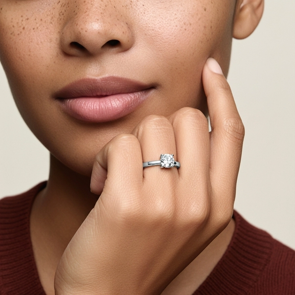 1.00ct Moissanite Engagement Ring 14K White Gold