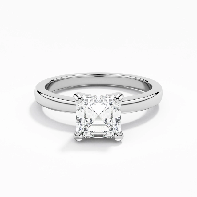 1.00ct Asscher Moissanite Bague de fiançailles Argent sterling 925 Griffe Simple Tige Droite