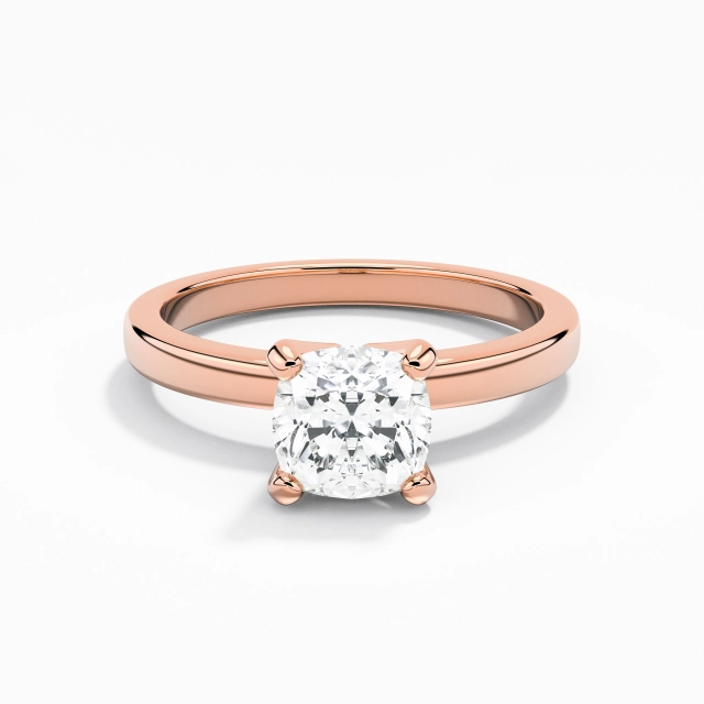 1.00ct Cushion Moissanite Engagement Ring 14K Rose Gold Prong Simple Straight Shank