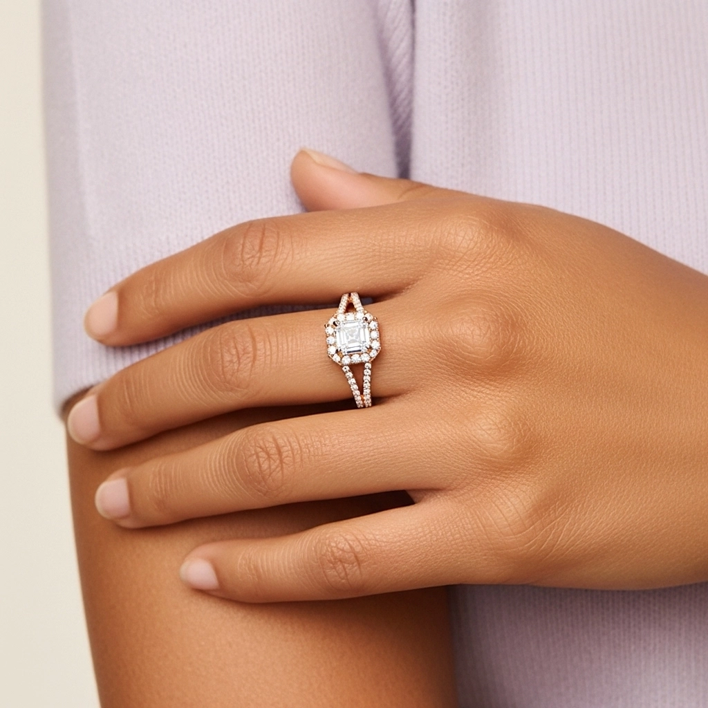 Gloria Asscher 1.00ct Moissanita Anillo de Compromiso