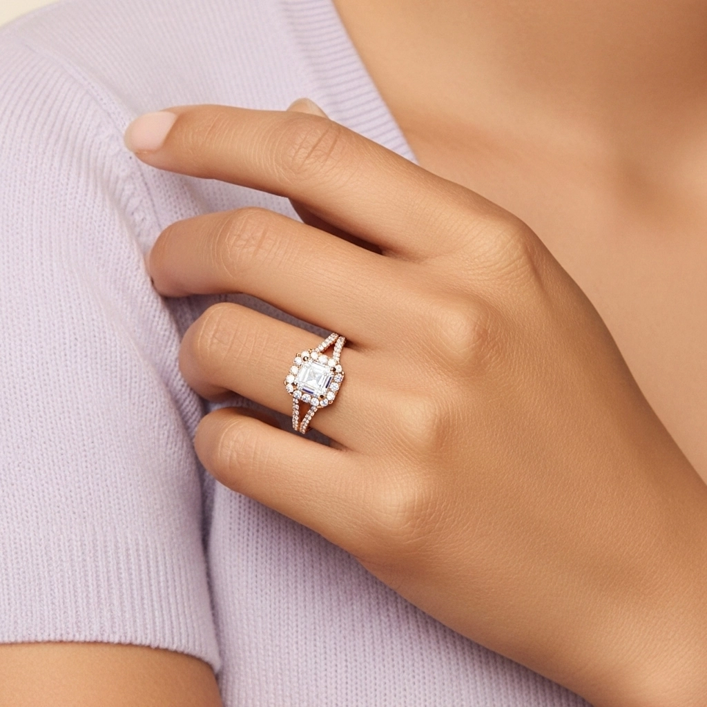 Gloria Asscher 1.00ct Moissanita Anillo de Compromiso