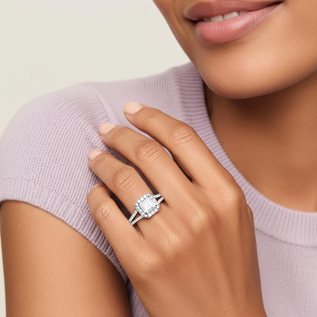 Glorieux Asscher 1.00ct Moissanite Bague de fiançailles