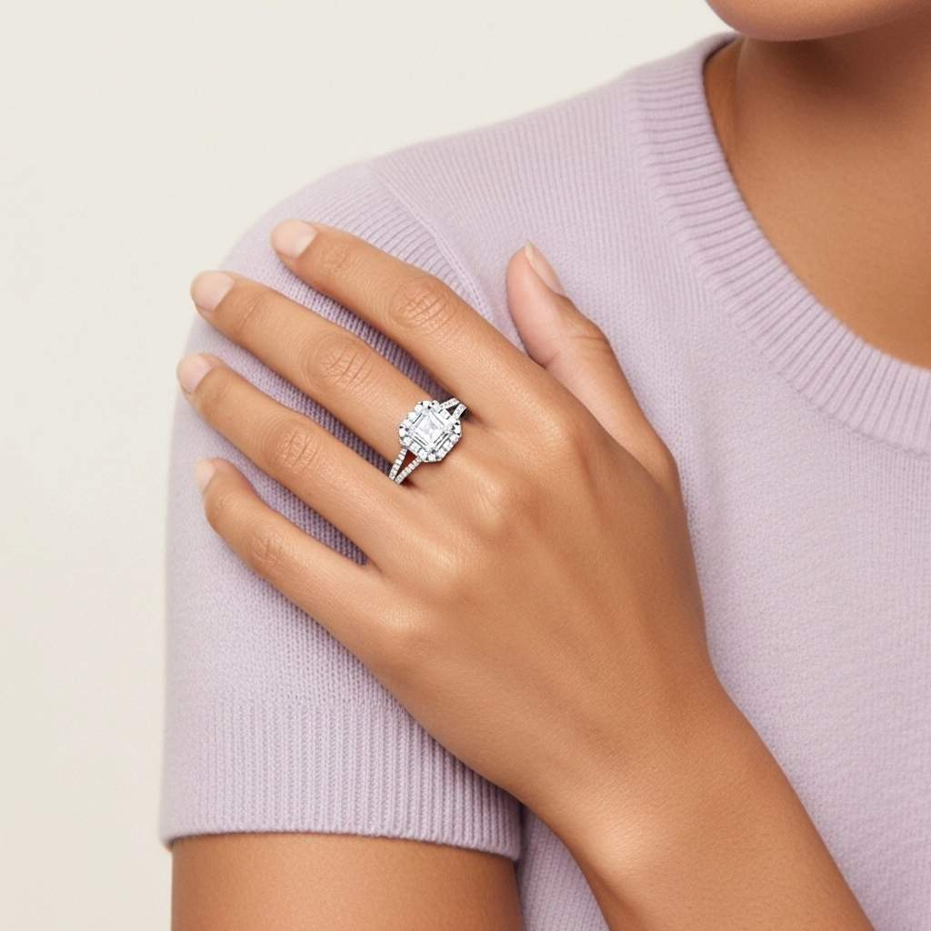 Glorieux Asscher 1.00ct Moissanite Bague de fiançailles