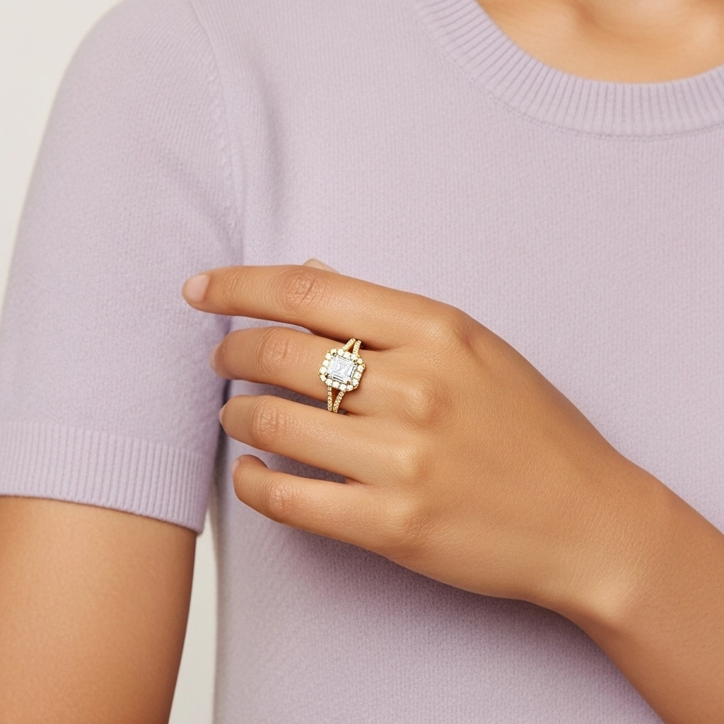 Glory Asscher 1.00ct Moissanite Engagement Ring