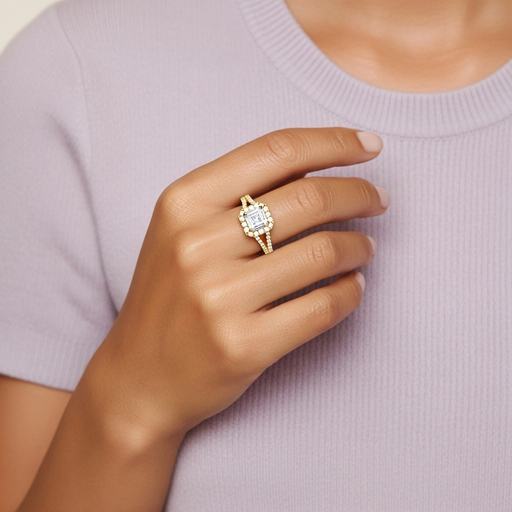 Glory Asscher 1.00ct Moissanite Engagement Ring