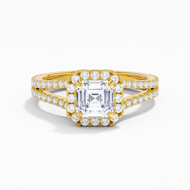 Glory Asscher Moissanite Engagement Ring 1.00ct In White 14K Gold Halo Cathedral Split Shank