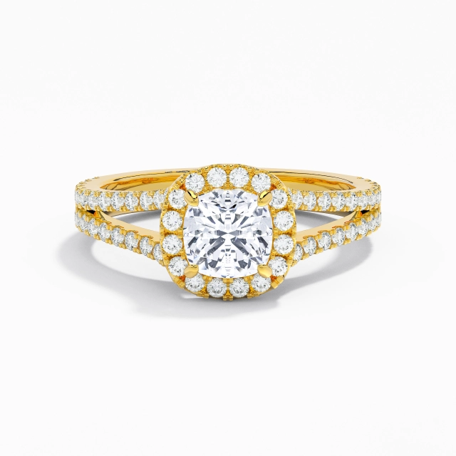 Glory Cushion Moissanite Engagement Ring 1.00ct In White 14K Gold Halo Cathedral Split Shank