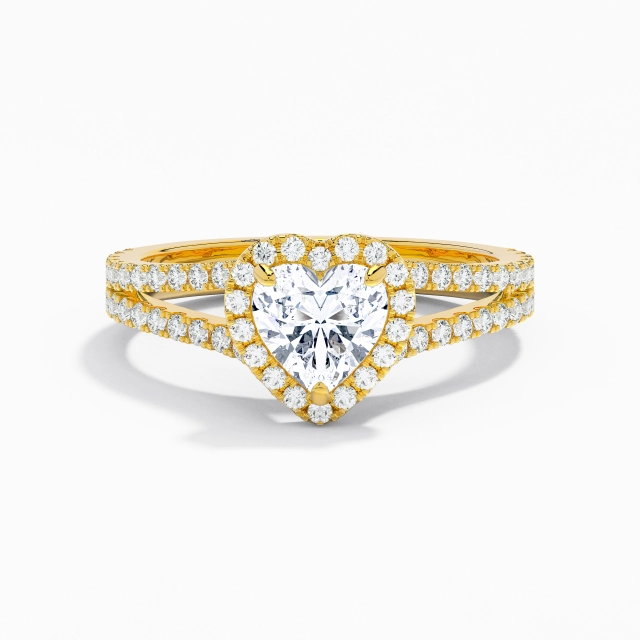 Glory Heart Moissanite Engagement Ring 1.00ct In White 14K Gold Halo Cathedral Split Shank
