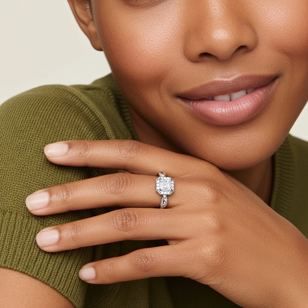 Gracieux Asscher 1.50ct Moissanite Bague de fiançailles