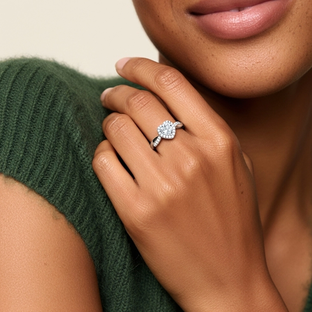 Halo Cathédrale Bague de fiançailles 1.00ct Moissanite