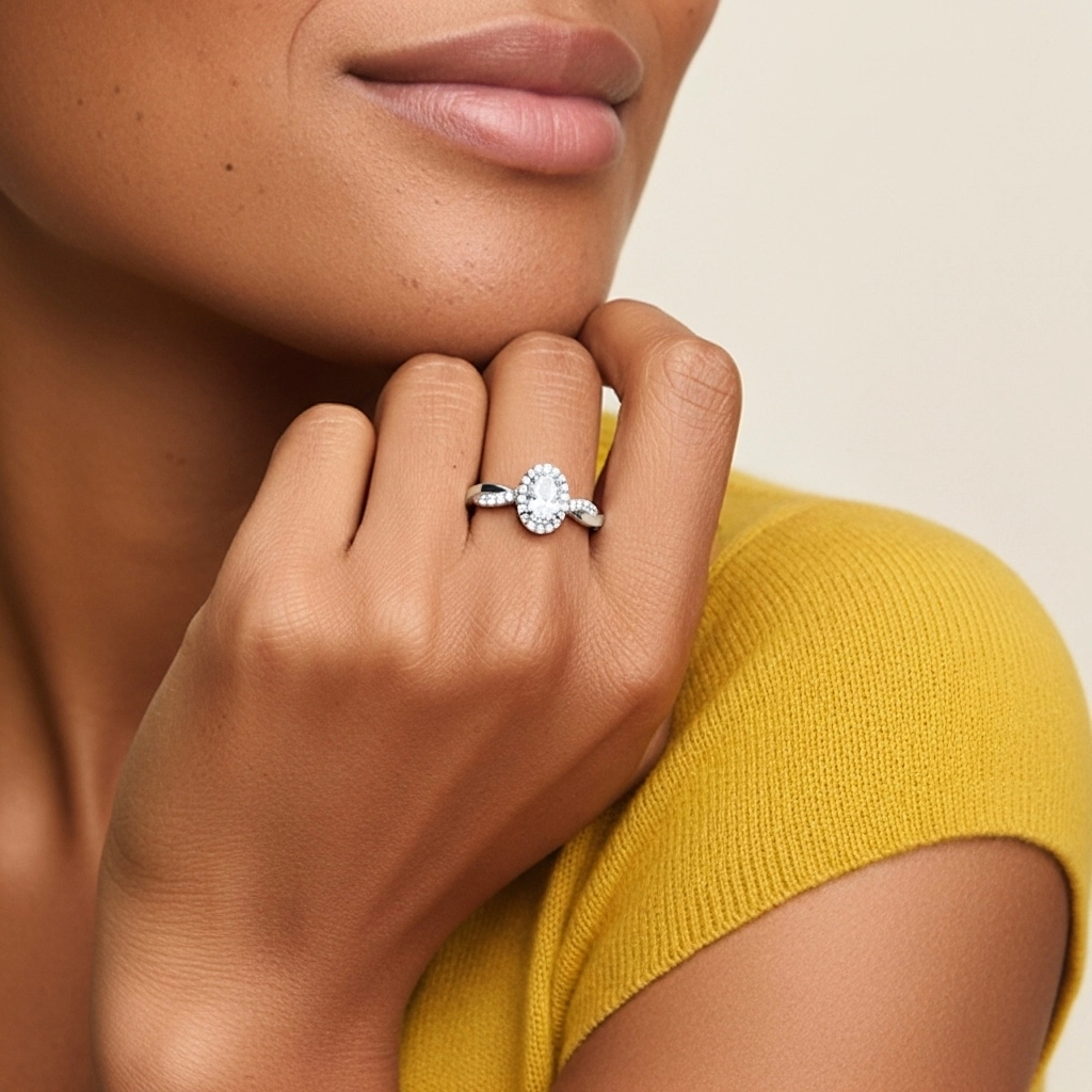 Gracieux Ovale 1.50ct Moissanite Bague de fiançailles