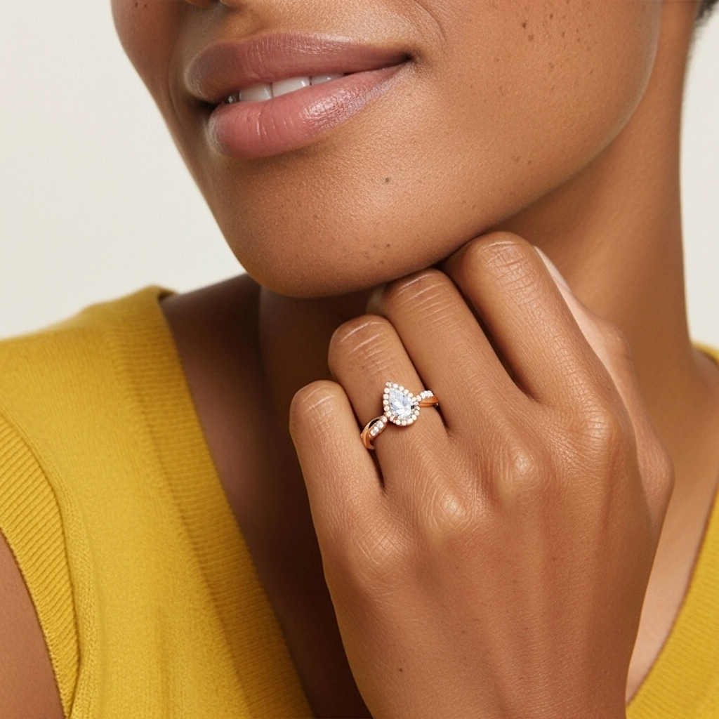 Graceful Pear 1.00ct Moissanite Engagement Ring