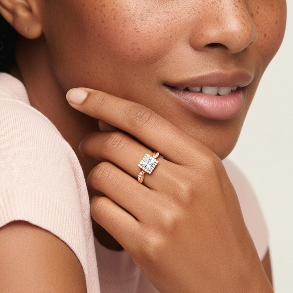 Graceful Princess 1.00ct Moissanite Engagement Ring