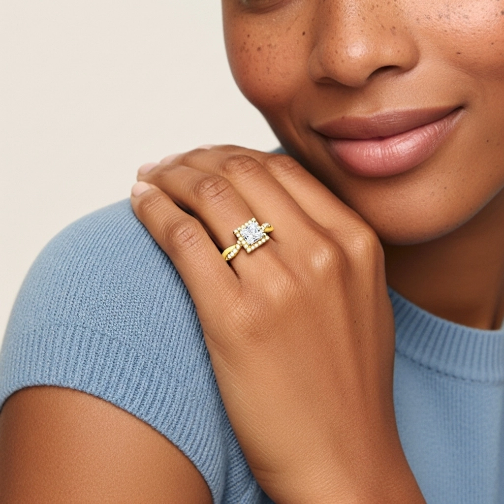 Graceful Princess 1.00ct Moissanite Engagement Ring