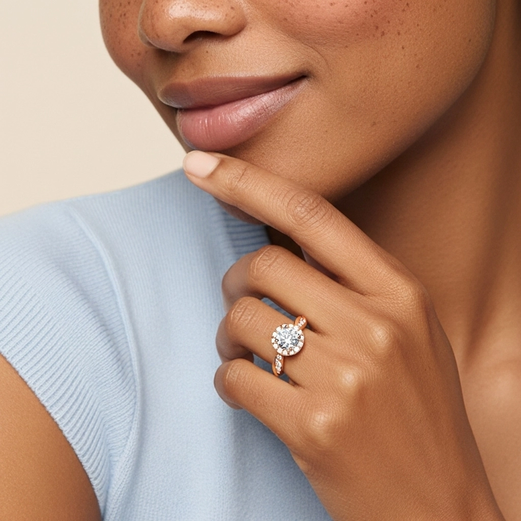 Gracieux Rond 1.00ct Moissanite Bague de fiançailles