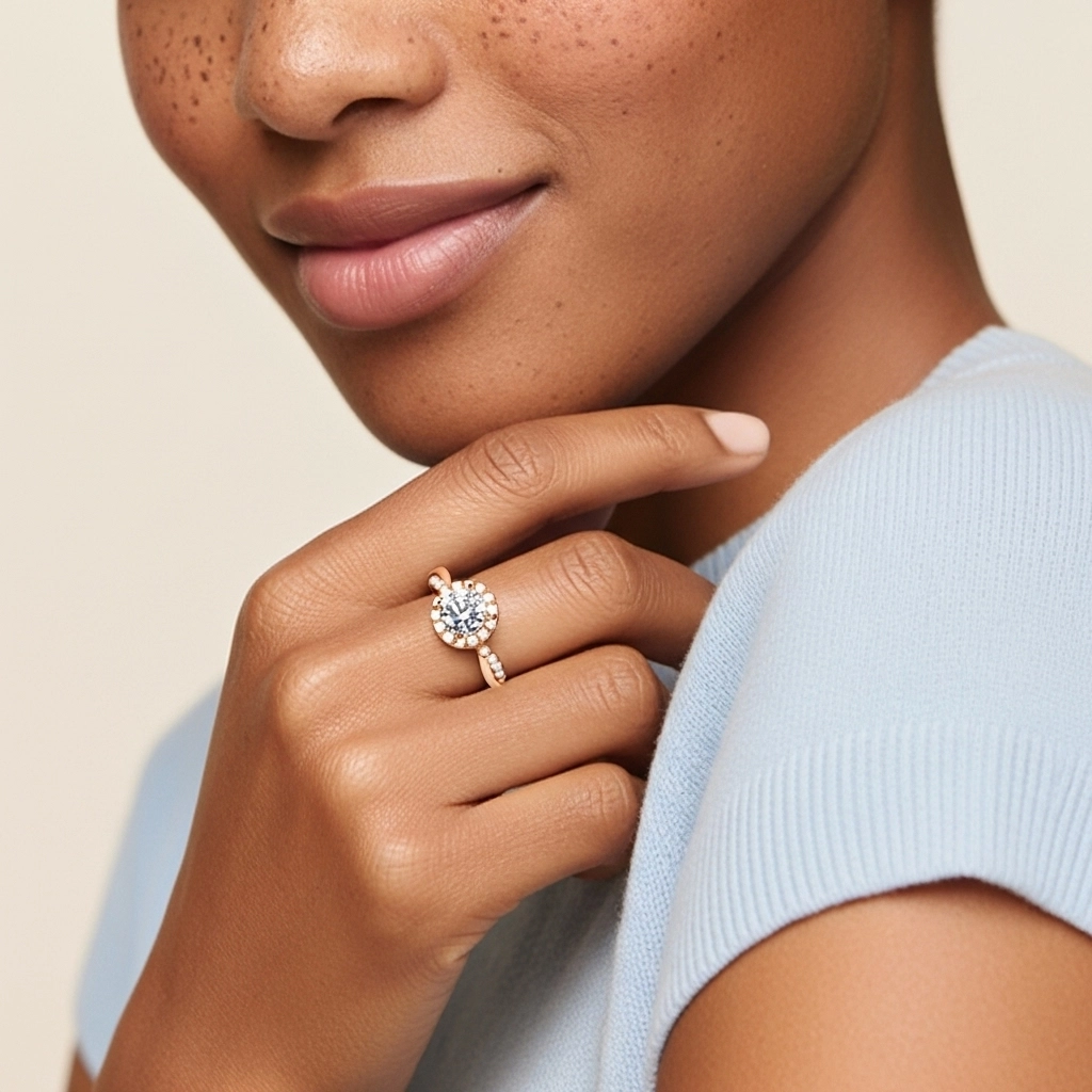 Gracieux Rond 1.00ct Moissanite Bague de fiançailles