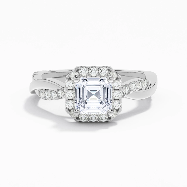 Criss Cross Graceful Halo Cathedral Engagement Ring Moissanite 1.00ct Asscher 925 Sterling Silver