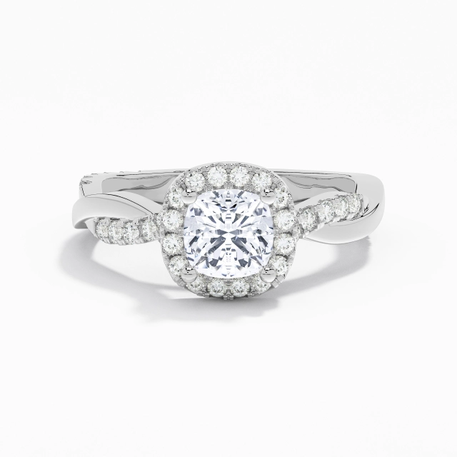 Criss Cross Graceful Halo Cathedral Engagement Ring Moissanite 1.00ct Cushion 925 Sterling Silver
