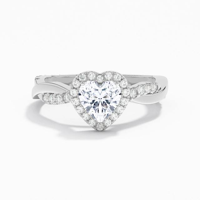 Criss Cross Graceful Halo Cathedral Engagement Ring Moissanite 1.00ct Heart 925 Sterling Silver