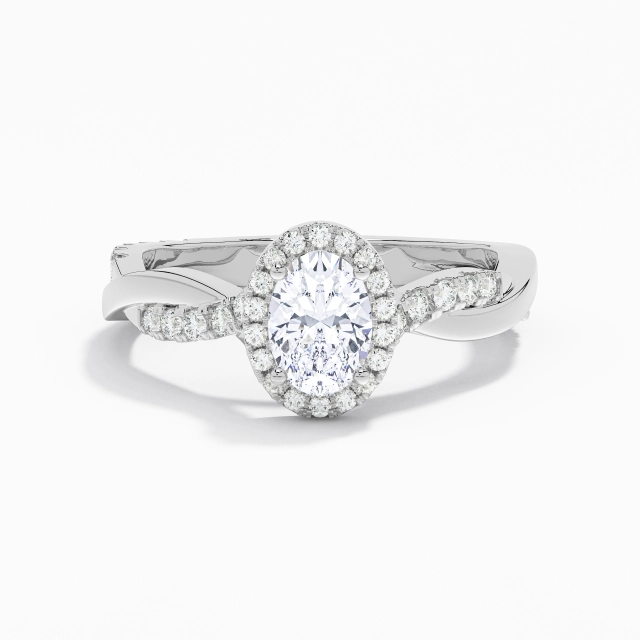 Criss Cross Graceful Halo Cathedral Engagement Ring Moissanite 1.00ct Oval 925 Sterling Silver