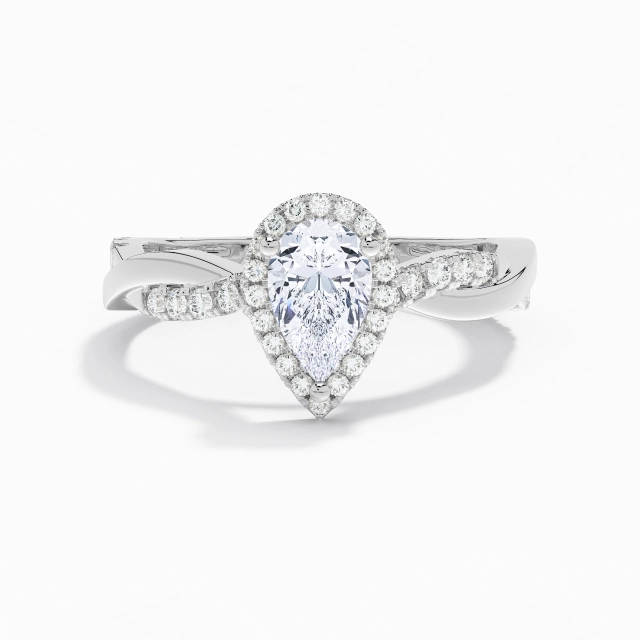 Criss Cross Graceful Halo Cathedral Engagement Ring Moissanite 1.00ct Pear 925 Sterling Silver